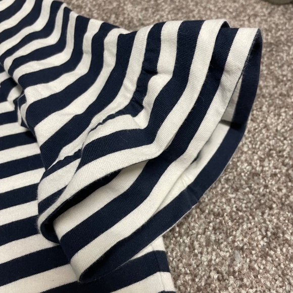 J. Crew Shirt Women’s S Navy White Striped Ruffled Sleeves 100% Cotton Classic! - Picture 4 of 10
